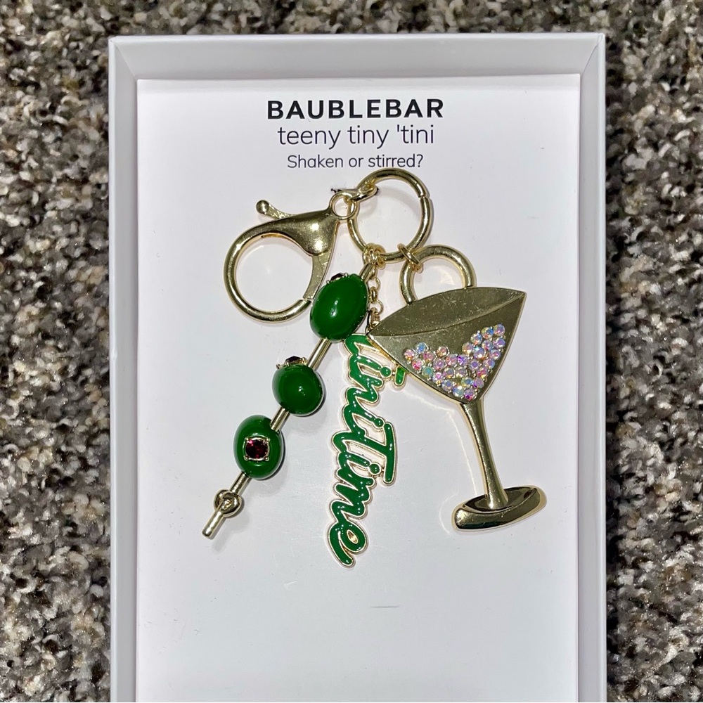 NIB BaubleBar Green and Gold Martini Bag Charm